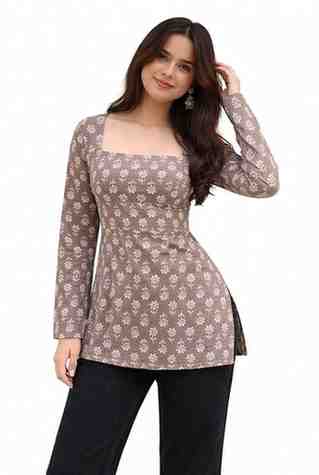 Women’s Rayon Floral Printed Straight Kurti Top Full Sleeve